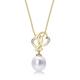 Genuine Pearl Necklace with 8-8.5mm White Real Freshwater Pearl Pendant & Dazzling Cubic Zirconia. Interlocking Heart Necklace with Single Pearl in Luxurious 9K Yellow Gold with 18 inch Gold Chain.