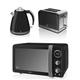 New Swan Kitchen Appliance Retro Set - Black Digital 20L Microwave, Black 1.5 Litre Jug Kettle & Black Retro Stylish 2 Slice Toaster Set