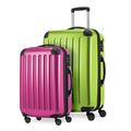 HAUPTSTADTKOFFER - Alex - 2er Kofferset Hartschale glänzend, mittelgrosser Koffer 65 cm + Handgepäck 55 cm, 74 + 42 Liter, TSA, Apfelgrün-magenta