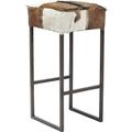 Kare Barhocker Country Life, 80203, Kleiner, Schmaler, hoher Hocker mit Ziegenfell bezogen, braun-weiß (H/B/T) 74 x 35 x 35 cm