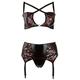 Cottelli Collection Plus - erotisches, 2-teiliges Strapsset für Frauen, sexy Dessous-Set im Wetlook zur Verführung des Partners, schwarz/rot