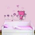 Pink Teddy Bear Walplus Bär und Blumen-Wand-Aufkleber, Rosa