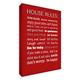 Feel Good Art Text-Druck auf Leinwand, House Rules, englischsprachig, 30,5 x 20,3 cm, Rot