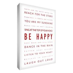 Feel Good Art 16 x 12 Zoll A3 Be Happy modernes typographisches Thick Box Leinwandbild ", rot, 91 x 60 cm