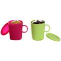 YOKO DESIGN 1272 Tasse Cakes Set mit 2 Kaffeebecher Silikon Platinum Grün/Fuchsia 18,5 x 9,5 x 10 cm