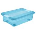 keeeper Aufbewahrungsbox mit Rollen, Deckel und Schiebeverschluss, 59,5 x 39,5 x 18 cm, 28 l, Konrad, Blau Transparent