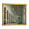 Gerahmtes Bild von Giovanni Paolo Pannini or Panini Interior of the Church of San Paolo Fuori le Mura, Rome, 1750", Kunstdruck im hochwertigen handgefertigten Bilder-Rahmen, 80x60 cm, Gold raya