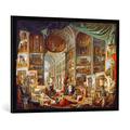 Gerahmtes Bild von Giovanni Paolo Pannini or Panini "Galerie der Ansichten des antiken Rom", Kunstdruck im hochwertigen handgefertigten Bilder-Rahmen, 100x70 cm, Schwarz matt