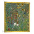 Gerahmtes Bild von Gustav Klimt "Garten mit Sonnenblumen", Kunstdruck im hochwertigen handgefertigten Bilder-Rahmen, 70x70 cm, Gold raya