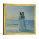 Gerahmtes Bild von Michael Peter Ancher Zwei Frauen am Strand von Skagen, Kunstdruck im hochwertigen handgefertigten Bilder-Rahmen, 70x50 cm, Gold raya