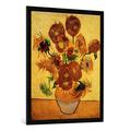 Gerahmtes Bild von Vincent van Gogh "Vase mit Sonnenblumen", Kunstdruck im hochwertigen handgefertigten Bilder-Rahmen, 70x100 cm, Schwarz matt