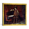 Gerahmtes Bild von Paul Delaroche Cromwell devant le cadavre de Charles Ier, Kunstdruck im hochwertigen handgefertigten Bilder-Rahmen, 70x50 cm, Gold raya