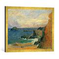 Gerahmtes Bild von Paul Gauguin Rochers au bord de la mer, Kunstdruck im hochwertigen handgefertigten Bilder-Rahmen, 70x50 cm, Gold raya