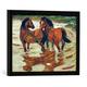Gerahmtes Bild von Franz Marc Zwei Pferde in der Schwemme, Kunstdruck im hochwertigen handgefertigten Bilder-Rahmen, 60x40 cm, Schwarz matt