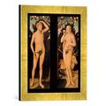 Gerahmtes Bild von Lucas Cranach der Jüngere Adam und Eva, Kunstdruck im hochwertigen handgefertigten Bilder-Rahmen, 30x40 cm, Gold raya