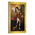 Gerahmtes Bild von Bartolome Esteban Murillo "Saint Michael banishes the devil to the abyss, 1665/68", Kunstdruck im hochwertigen handgefertigten Bilder-Rahmen, 40x60 cm, Gold raya