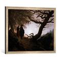 Gerahmtes Bild von Caspar David Friedrich Mann und Frau den Mond betrachtend, Kunstdruck im hochwertigen handgefertigten Bilder-Rahmen, 70x50 cm, Silber raya