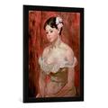 Gerahmtes Bild von Berthe Morisot "Jeune fille en décolleté ou La Fleur aux cheveux", Kunstdruck im hochwertigen handgefertigten Bilder-Rahmen, 50x70 cm, Schwarz matt