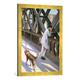 Gerahmtes Bild von Gustave Caillebotte "Detail of Le Pont de L'Europe: detail of a resting man and a dog, 1876", Kunstdruck im hochwertigen handgefertigten Bilder-Rahmen, 50x70 cm, Gold raya