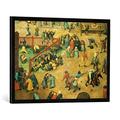 Gerahmtes Bild von Pieter Bruegel der Ältere Kinderspiele, Kunstdruck im hochwertigen handgefertigten Bilder-Rahmen, 80x60 cm, Schwarz matt