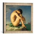 Gerahmtes Bild von Hippolyte Flandrin Naked Young Man Sitting by the Sea, 1836", Kunstdruck im hochwertigen handgefertigten Bilder-Rahmen, 40x30 cm, Silber raya