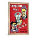 Gerahmtes Bild von French School "Poster advertising the 'Cirque d'Hiver de Paris' featuring the Fratellini Clowns, c.1927", Kunstdruck im hochwertigen handgefertigten Bilder-Rahmen, 50x70 cm, Silber raya