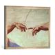 Gerahmtes Bild von Michelangelo Buonarroti "Hands of God and Adam, detail from The Creation of Adam, from the Sistine Ceiling, 1511", Kunstdruck im hochwertigen handgefertigten Bilder-Rahmen, 70x50 cm, Silber raya