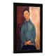 Gerahmtes Bild von Amedeo Modigliani Junge in blauer Jacke, Kunstdruck im hochwertigen handgefertigten Bilder-Rahmen, 40x60 cm, Schwarz matt