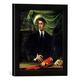 Gerahmtes Bild von Niccolo dell Abbate Bildnis eines jungen Mannes mit Papagei, Kunstdruck im hochwertigen handgefertigten Bilder-Rahmen, 30x30 cm, Schwarz matt