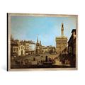 Gerahmtes Bild von Bernardo Bellotto Piazza della Signoria, Kunstdruck im hochwertigen handgefertigten Bilder-Rahmen, 80x60 cm, Silber raya