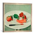 Gerahmtes Bild von Felix Edouard Vallotton Rote Pfefferfrüchte auf rundem, weiß lackiertem Tisch, Kunstdruck im hochwertigen handgefertigten Bilder-Rahmen, 70x50 cm, Silber raya
