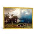 Gerahmtes Bild von Albert Bierstadt "Buffalo Trail: The Impending Storm (The Last of the Buffalo)", Kunstdruck im hochwertigen handgefertigten Bilder-Rahmen, 100x50 cm, Gold raya