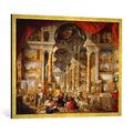Gerahmtes Bild von Giovanni Paolo Pannini or Panini "Galerie der Ansichten des modernen Rom", Kunstdruck im hochwertigen handgefertigten Bilder-Rahmen, 100x70 cm, Gold raya