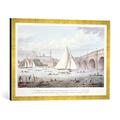 Gerahmtes Bild von English School View of Westminster and the Bridge, with a Sailing Match, 1830", Kunstdruck im hochwertigen handgefertigten Bilder-Rahmen, 70x50 cm, Gold raya