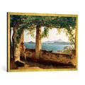 Gerahmtes Bild von Silvester Feodossjewitsch Schtschedrin "Terrasse mit Blick auf Ischia", Kunstdruck im hochwertigen handgefertigten Bilder-Rahmen, 100x70 cm, Gold raya