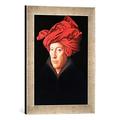 Gerahmtes Bild von Jan Van Eyck A Man in a Turban, 1433", Kunstdruck im hochwertigen handgefertigten Bilder-Rahmen, 30x40 cm, Silber raya