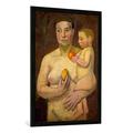 Gerahmtes Bild von Paula Modersohn-Becker "Mutter und Kind", Kunstdruck im hochwertigen handgefertigten Bilder-Rahmen, 70x100 cm, Schwarz matt