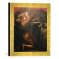 Gerahmtes Bild von Franz Von Stuck "Der Kuß der Sphinx", Kunstdruck im hochwertigen handgefertigten Bilder-Rahmen, 30x30 cm, Gold raya