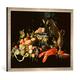 Gerahmtes Bild von Jan Davidsz. de Heem Stilleben mit Früchten und Hummer, Kunstdruck im hochwertigen handgefertigten Bilder-Rahmen, 70x50 cm, Silber raya