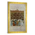 Gerahmtes Bild von Buchmalerei Bibliothek Bagdad: Makamen/Arab./1237", Kunstdruck im hochwertigen handgefertigten Bilder-Rahmen, 50x70 cm, Gold raya