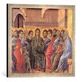 Gerahmtes Bild von Duccio di Buoninsegna Duccio, Ausgießung des Hl.Geistes, Kunstdruck im hochwertigen handgefertigten Bilder-Rahmen, 50x50 cm, Silber raya