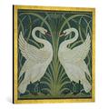 Gerahmtes Bild von Walter Crane "'Swan, Rush and Iris' wallpaper design", Kunstdruck im hochwertigen handgefertigten Bilder-Rahmen, 70x70 cm, Gold raya