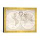 Gerahmtes Bild von John & John Senex & Maxwell "A Map of the World, Corrected from the Observations communicated to the Royal Societies of London and Paris, to the Right Honour", Kunstdruck im hochwertigen handgefertigten Bilder-Rahmen, 40x30 cm, Gold...