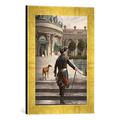 Gerahmtes Bild von Georg Schöbel Friedrich d.Gr.in Sanssouci/n.Schöbel, Kunstdruck im hochwertigen handgefertigten Bilder-Rahmen, 30x40 cm, Gold raya