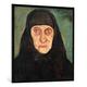 Gerahmtes Bild von Paula Modersohn-Becker "Kopf einer alten Frau mit schwarzem Kopftuch", Kunstdruck im hochwertigen handgefertigten Bilder-Rahmen, 100x100 cm, Schwarz matt