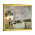 Gerahmtes Bild von Alfred Sisley "A.Sisley, Überschwemmung in Port-Marly", Kunstdruck im hochwertigen handgefertigten Bilder-Rahmen, 70x50 cm, Gold raya