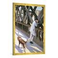 Gerahmtes Bild von Gustave Caillebotte "Detail of Le Pont de L'Europe: detail of a resting man and a dog, 1876", Kunstdruck im hochwertigen handgefertigten Bilder-Rahmen, 70x100 cm, Gold raya