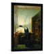 Gerahmtes Bild von Georg Friedrich Kersting Lesender Mann beim Lampenlicht, Kunstdruck im hochwertigen handgefertigten Bilder-Rahmen, 50x70 cm, Schwarz matt