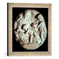 Gerahmtes Bild von Michelangelo Buonarroti "Tondo Taddei, circular stone sculptured panel by Michelangelo Buonarroti (1475-1564)", Kunstdruck im hochwertigen handgefertigten Bilder-Rahmen, 30x40 cm, Silber raya