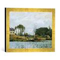 Gerahmtes Bild von Alfred Sisley Boats at the lock at Bougival, 1873", Kunstdruck im hochwertigen handgefertigten Bilder-Rahmen, 40x30 cm, Gold raya